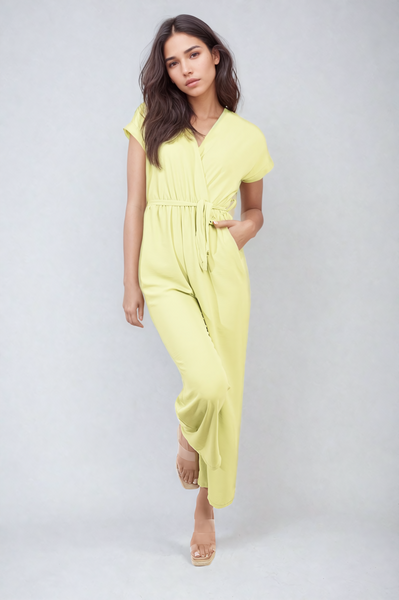 Belted V Neck Jumpsuit with Side Pockets