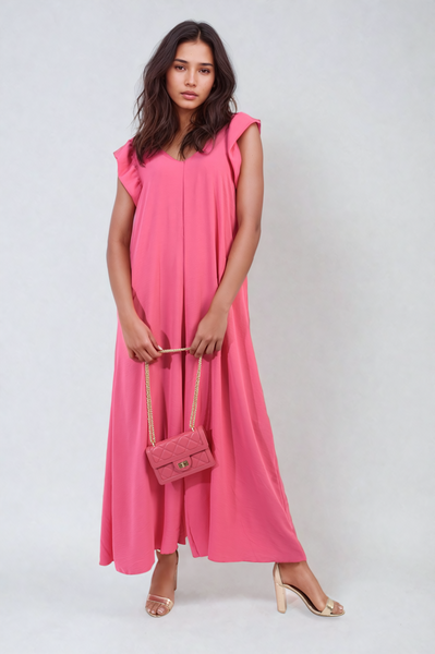 Ruffle Sleeve V-Neck Loose Waist Wide Leg Jumpsuit