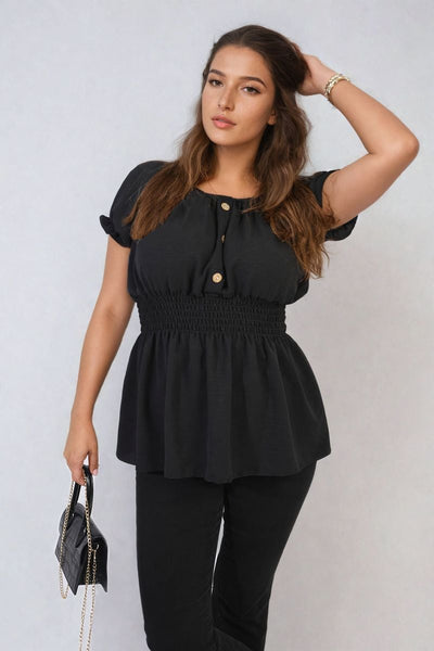 Button Front Cinched Waist Top