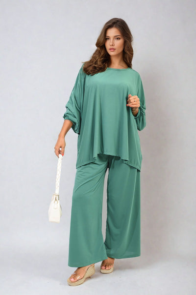 Oversized Long Sleeve Top and Wide Leg Co-ord Set