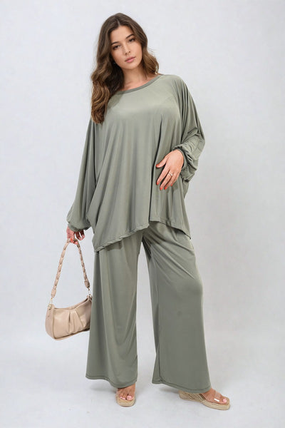 Oversized Long Sleeve Top and Wide Leg Co-ord Set