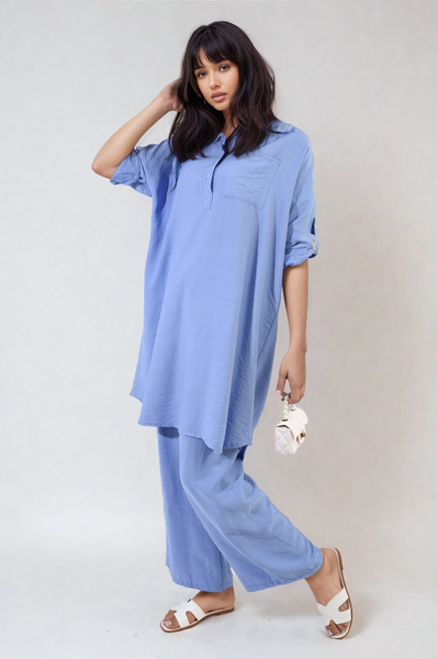 Oversized Button Front Shirt & Wide Leg Pants Co-ord Set