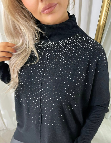 Rhinestone Detail Oversized Knitted Jumper