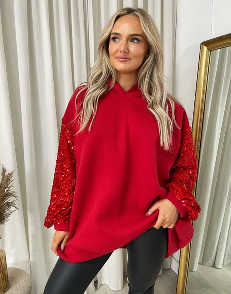 Oversized Sequin Sleeve Knitted Hoodie Jumper