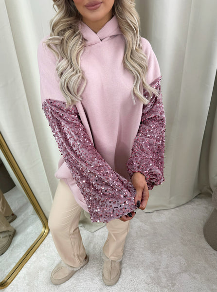 Oversized Sequin Sleeve Knitted Hoodie Jumper