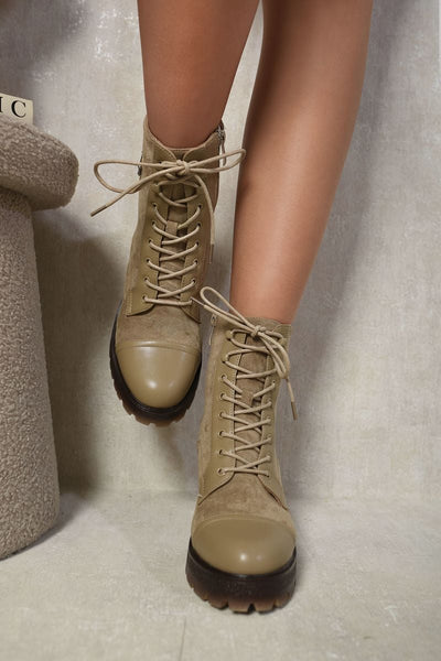 Lace Up Combat Heeled Ankle Boots