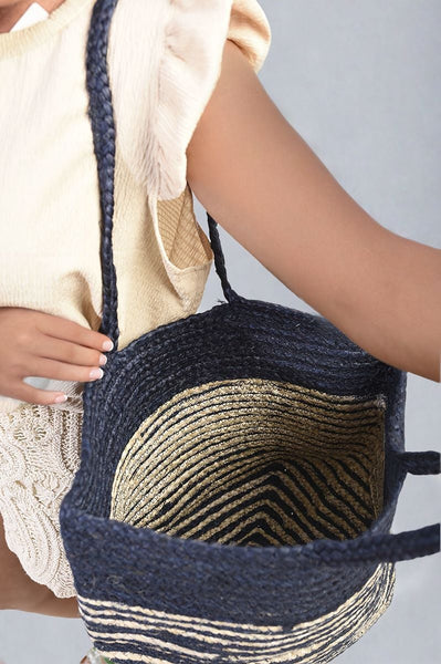 Striped Beach Braided Tote Bag