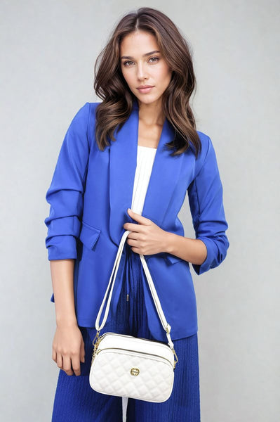 Ruched Sleeve Open Front Blazer Jacket with Front Pockets