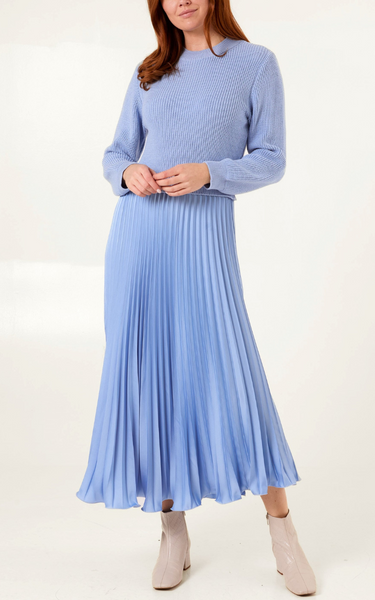 Dress - long sleeve knit top pleat skirt