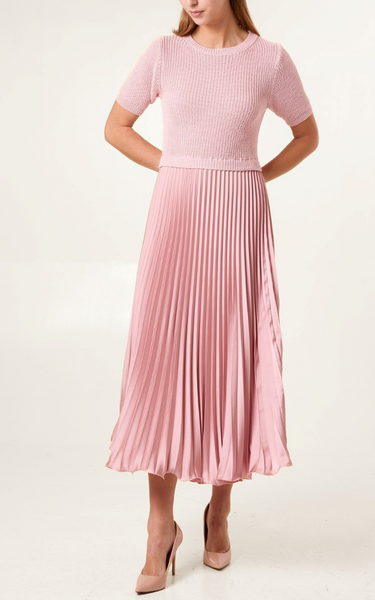 Dress - short sleeve knit top satin skirt